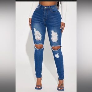 High-Waisted Distressed Blue Jeans